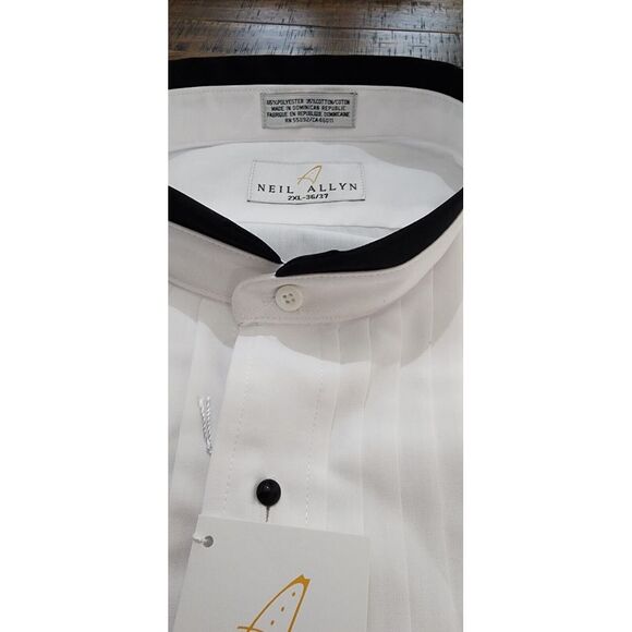 Neil Allyn Mens White Dress Shirt Tuxedo Banded Collar & Black Piping‎ 2XL 36-37 - Picture 3 of 4